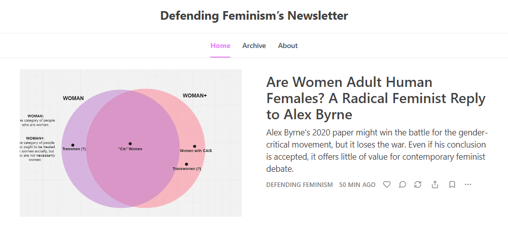 New Substack – Defending Feminism